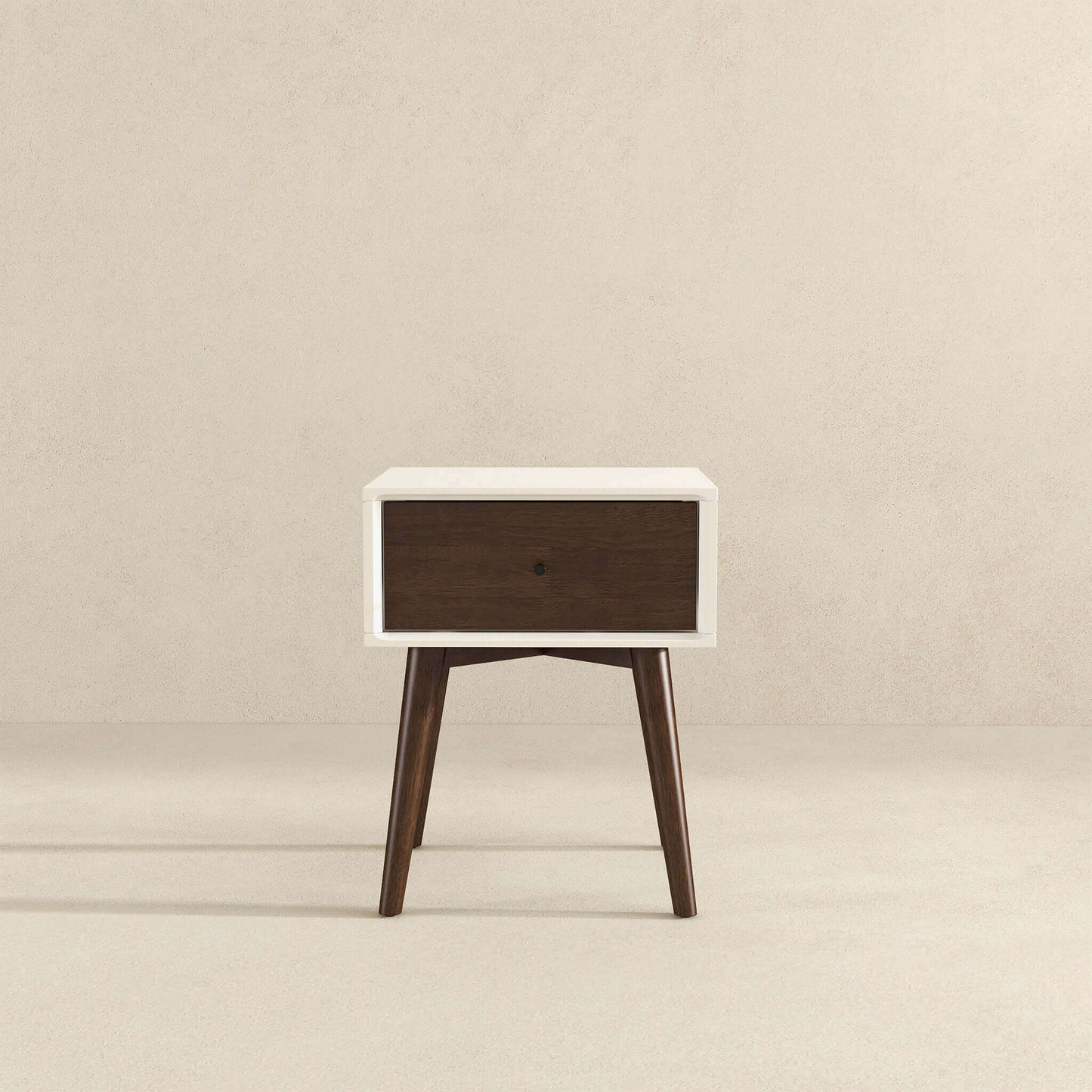 Avery Mid-Century Modern Solid Wood Night Stand 1 Drawer Dark Brown White 22.5  H X 17.5  W X 16  D For Bedroom, Hallway, Entryway, Closet