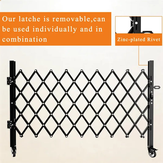 Foldable Security Gate, Expandable Safety Barrier With 360' Swivel Casters Lockable Design, Portable Mobile Rolling Barricade For Garage, Warehouse, Driveway And Pool Areas - 87' H X 85' W