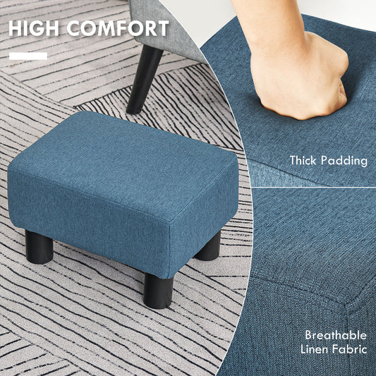 Ottoman Foot Rest, Small Foot Stool With Linen Fabric Upholstery And Plastic Legs, Cube Ottoman For Living Room, Blue