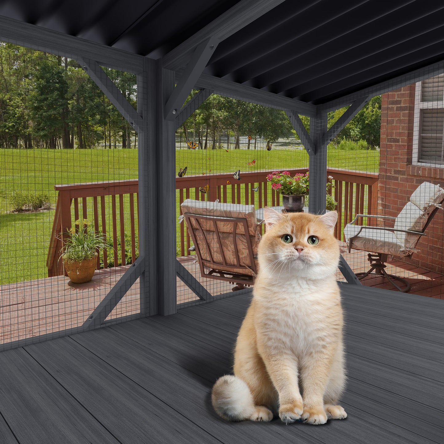 Cat Window Box, 43.3  Catio Outdoor Cat Enclosure With Bug Proof Net For Sunbathing, Napping & Viewing, Window Perch For Large Indoor Cats - All Weather Use, Cat Cage