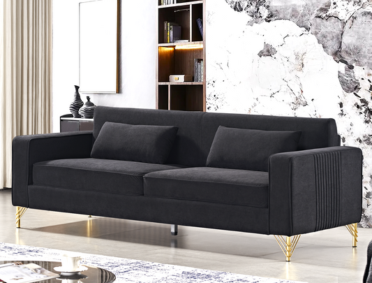 Aesthetic 85.8   Velvet Sofas For Living Room, 3 Seater Couch With Classic Modern Appeal And Luxurious Soft Comfort, Easy To Maintain, Black