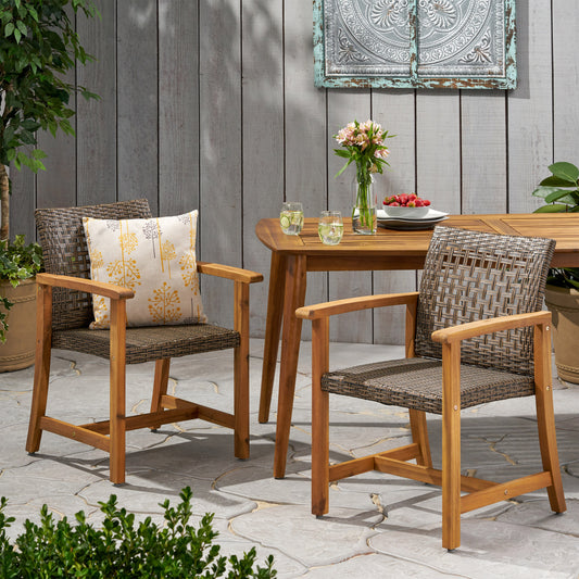 HAMPTON WOOD AND WICKER DINING CHAIR  SET OF 2