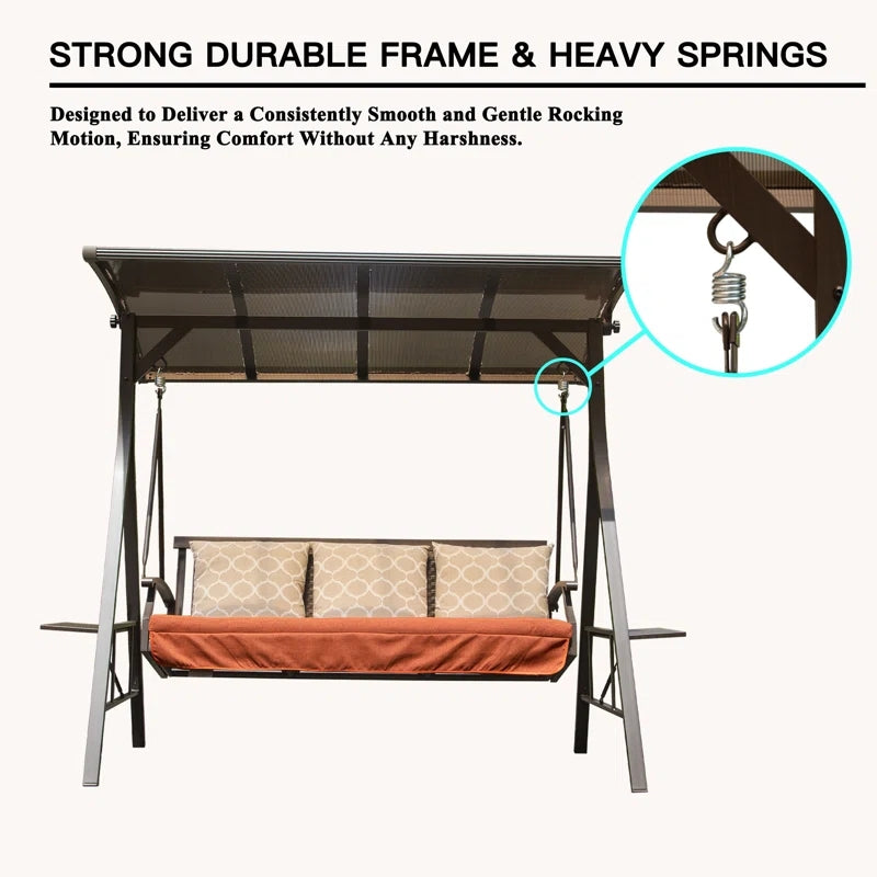 Patio Porch Swing 3 Person Adjustable Canopy Deluxe Hammock Swing Glider With 3 Cushions For Outdoor Garden, Balcony