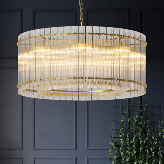 37 Modern Gold Round Chandelier,2-Tier 8-Light Water Ripple Crystal Glass Chandeliers,for Dining Room,Living Room,Bedroom,High Ceiling,Foyer Entryway,Luxury Chandelier