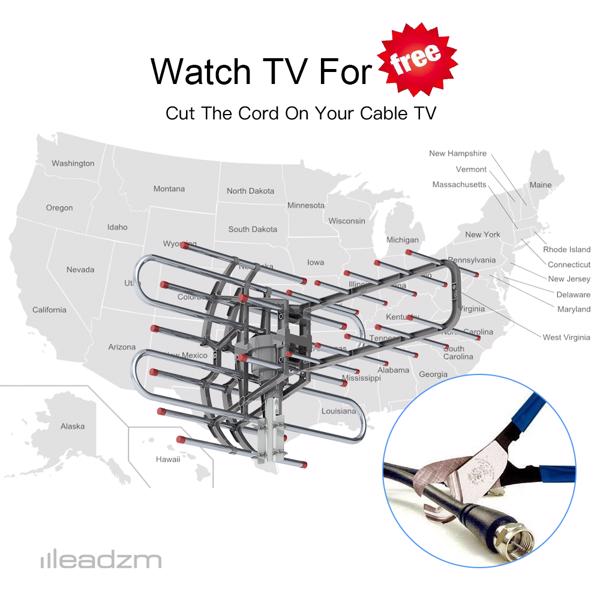 TA-851B 360 Degree Steering TV Antenna 45-860MHz 22-38dB HD Pixel 4K Radiation Range 150 Miles Cable 12 Support 1 TV Outdoor