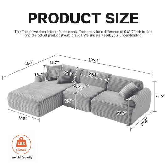 105'' Modular Sectional Sofa Couch ,Boneless Couch, Compressed Couch, Detachable And Washable, Replaceable Sofa Cover, Modern Woven-Textured Upholstery, Convertible L-Shaped Design For Living Room