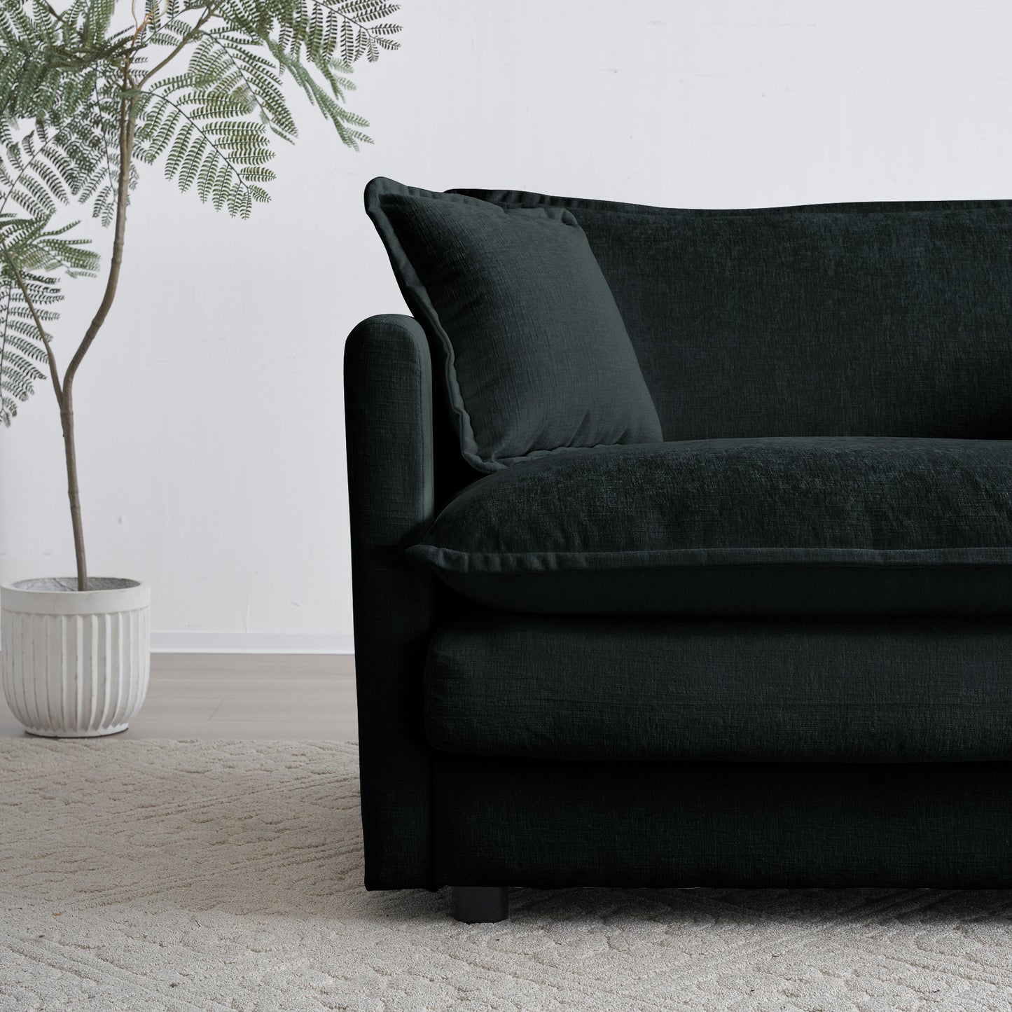 Chenille Fabric Ottomans Footrest To Combine With 2 Seater Sofa, 3 Seater Sofa And 4 Seater Sofa, Black Chenille