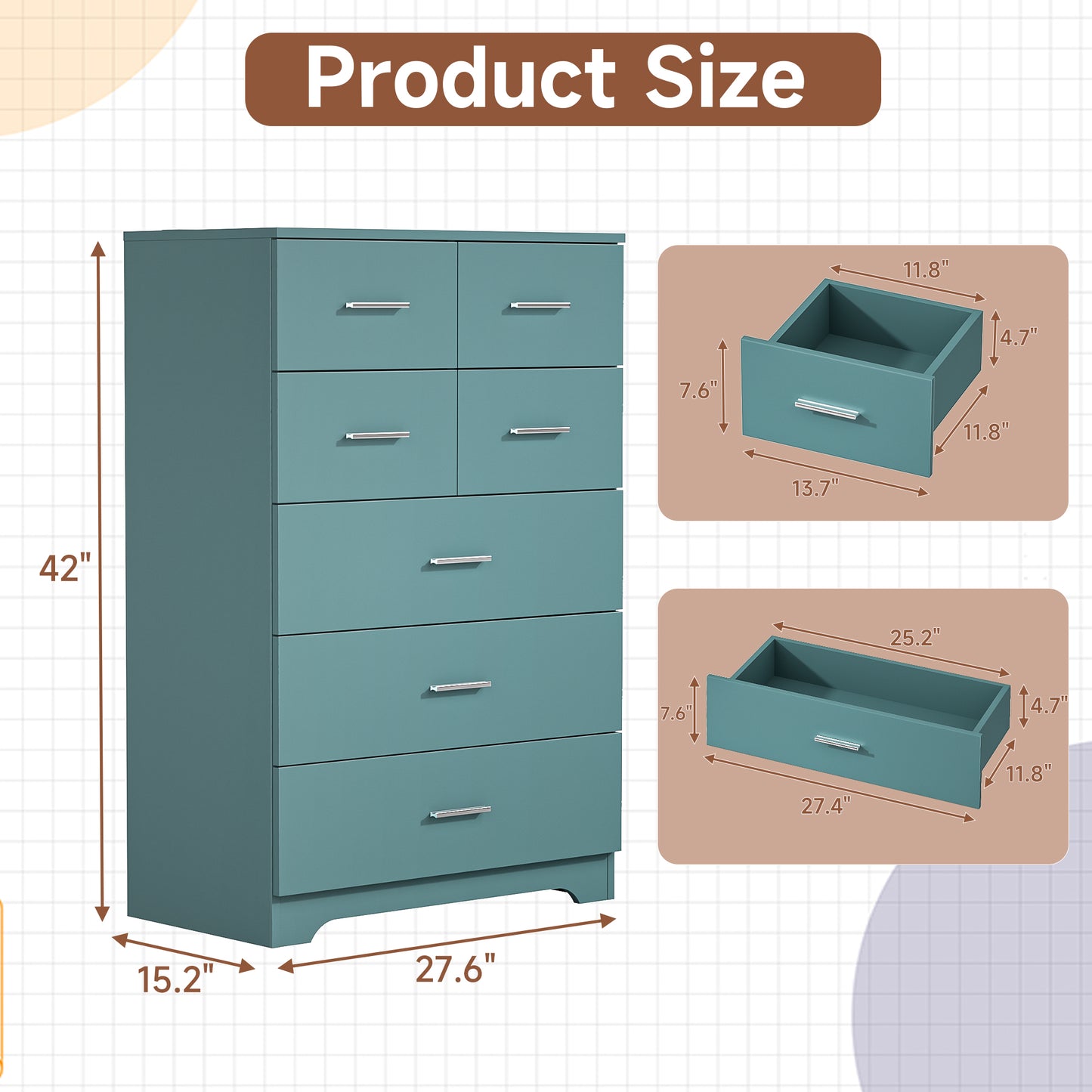 Wooden 7-Drawer Storage Cabinet With Built-In Outlet Durable Organizer For Bedroom, Living Room, And Office