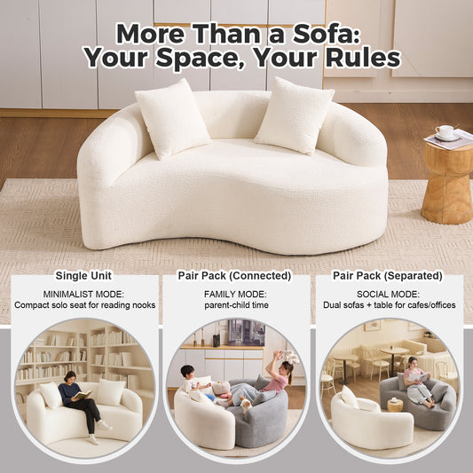 LY 042 S-Curved Chenille Sectional Sofa Dual-Depth  21.3 & 26.8   White  No Assembly  Compact For Small Spaces  400 Lbs  66.9 L