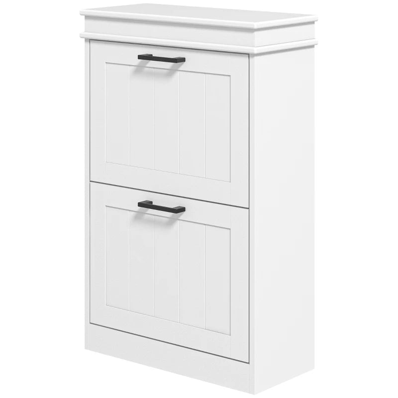 Modern Shoe Storage Cabinet With 2 Flip Drawers For 10 Pairs, Narrow Shoe Organizer For Entryway, Hallway, White