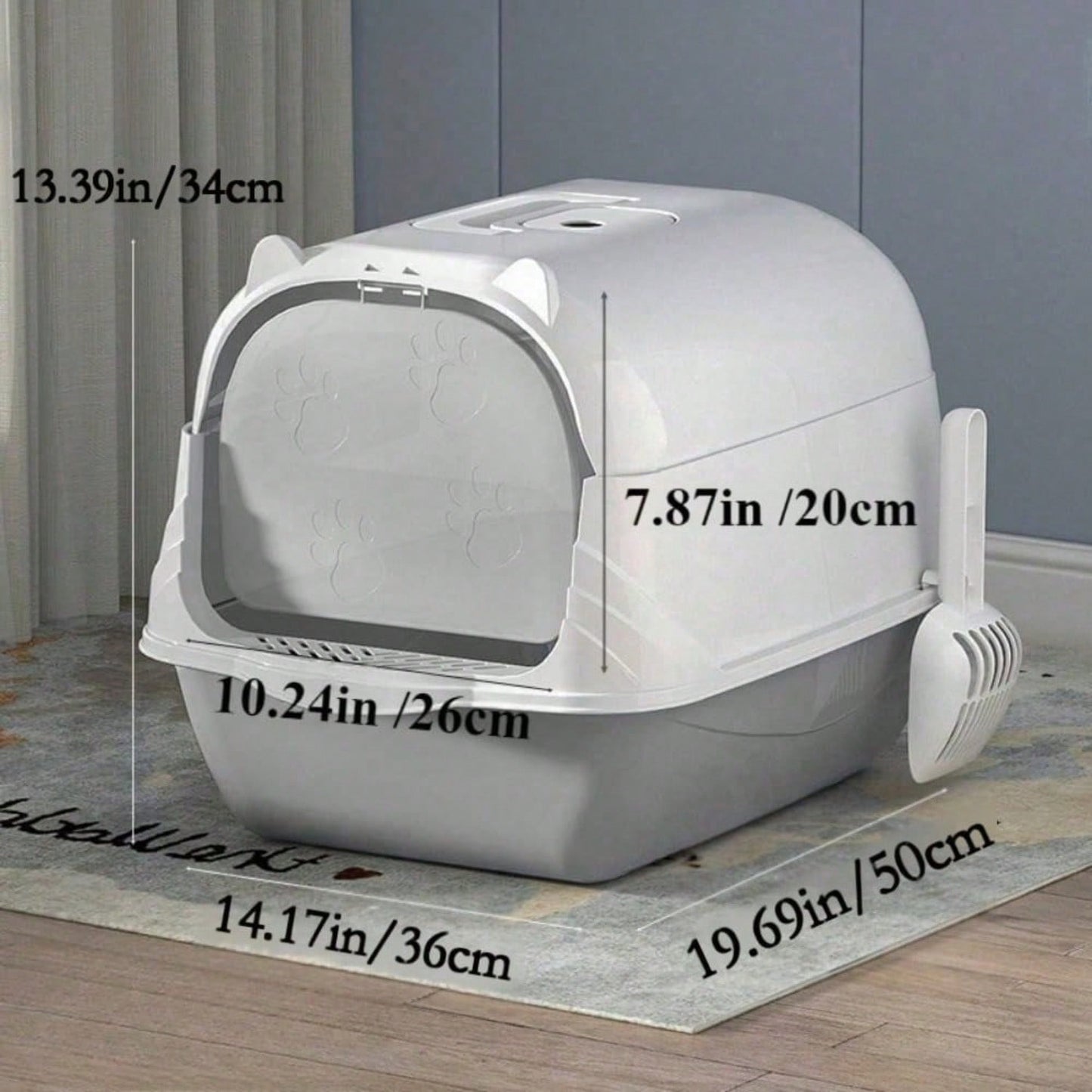 Fully Enclosed Cat Litter Box With Hood And Handle Durable With Flap On Front