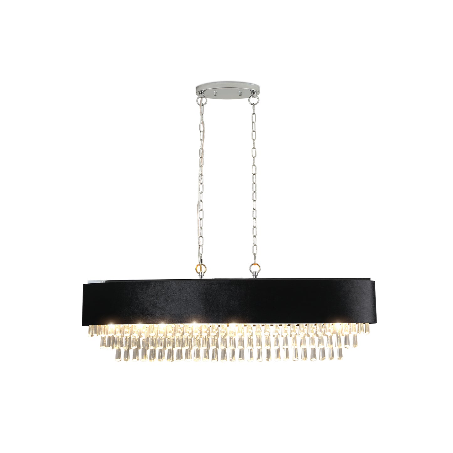 39in Modern Crystal Chandelier With Black Imitation Velvet Anti-Glare Shade, Adjustable Height, 8-Light G9 Base For Dining Room, Living Room, Or Bedroom  Bulb Not Included