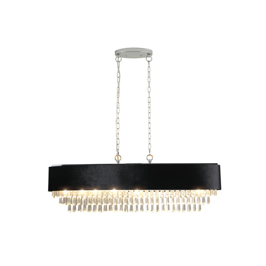 39in Modern Crystal Chandelier With Black Imitation Velvet Anti-Glare Shade, Adjustable Height, 8-Light G9 Base For Dining Room, Living Room, Or Bedroom  Bulb Not Included