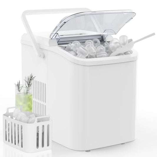 Desktop Ice Machine With Handle, 26 Pounds - 24-hour Portable Ice Machine, Can Produce 9 Bullet-shaped Ice Cubes In 6 Minutes
