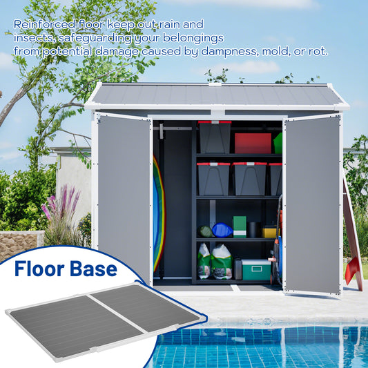Plastic Utility Shed 8x6 Ft With Floor  Lockable Storage Shed For Garden Tools & Trash Bins, All-Weather Outdoor Organizer In Gray-White
