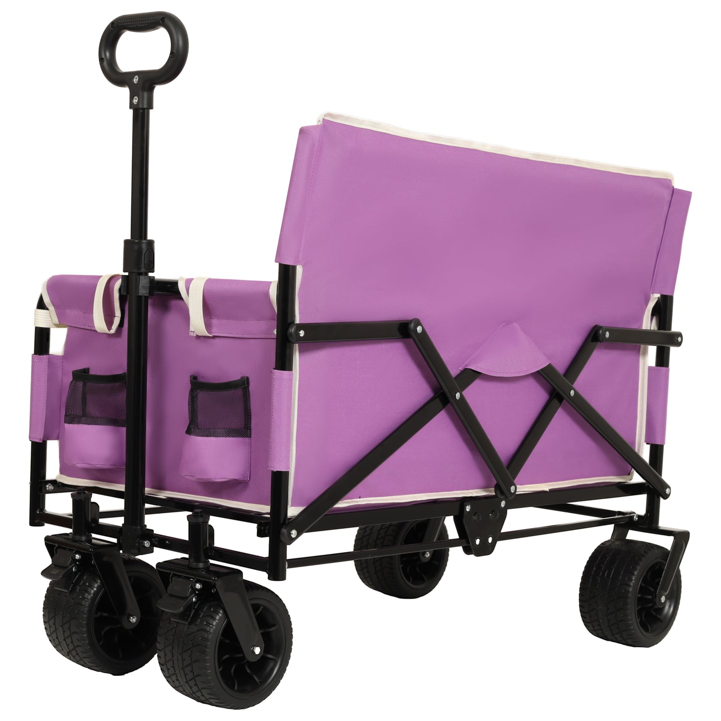 3- In- 1 Convertible Folding Wagon Cart With Bench Seat & Storage -  500lbs Heavy- Duty Utility Wagon  180L Capacity All- Terrain Wheels For Camping  Beach  Sports  Garden  Purple