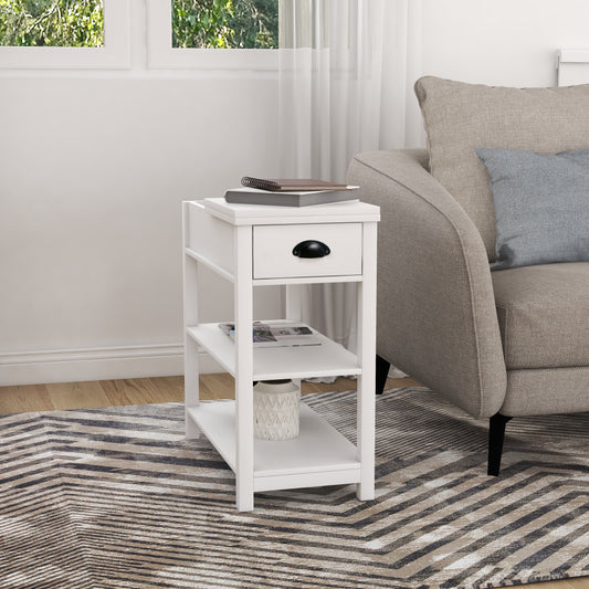 Narrow Sided Table With Drawers And Bottom Partition In Flip Over Design -White