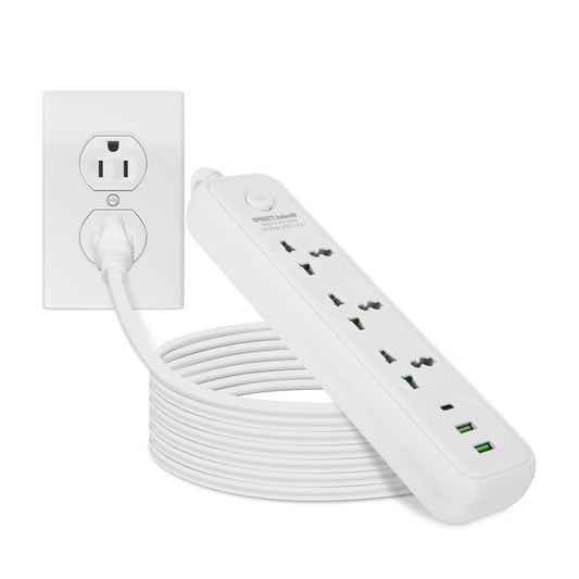 1Pc Power Strip With 6FT Extension Cord 3 AC Outlets And 2 USB A Ports 1 USB C Port 2500W Wall Mount Outlet Extender For Home Office Dorm Travel