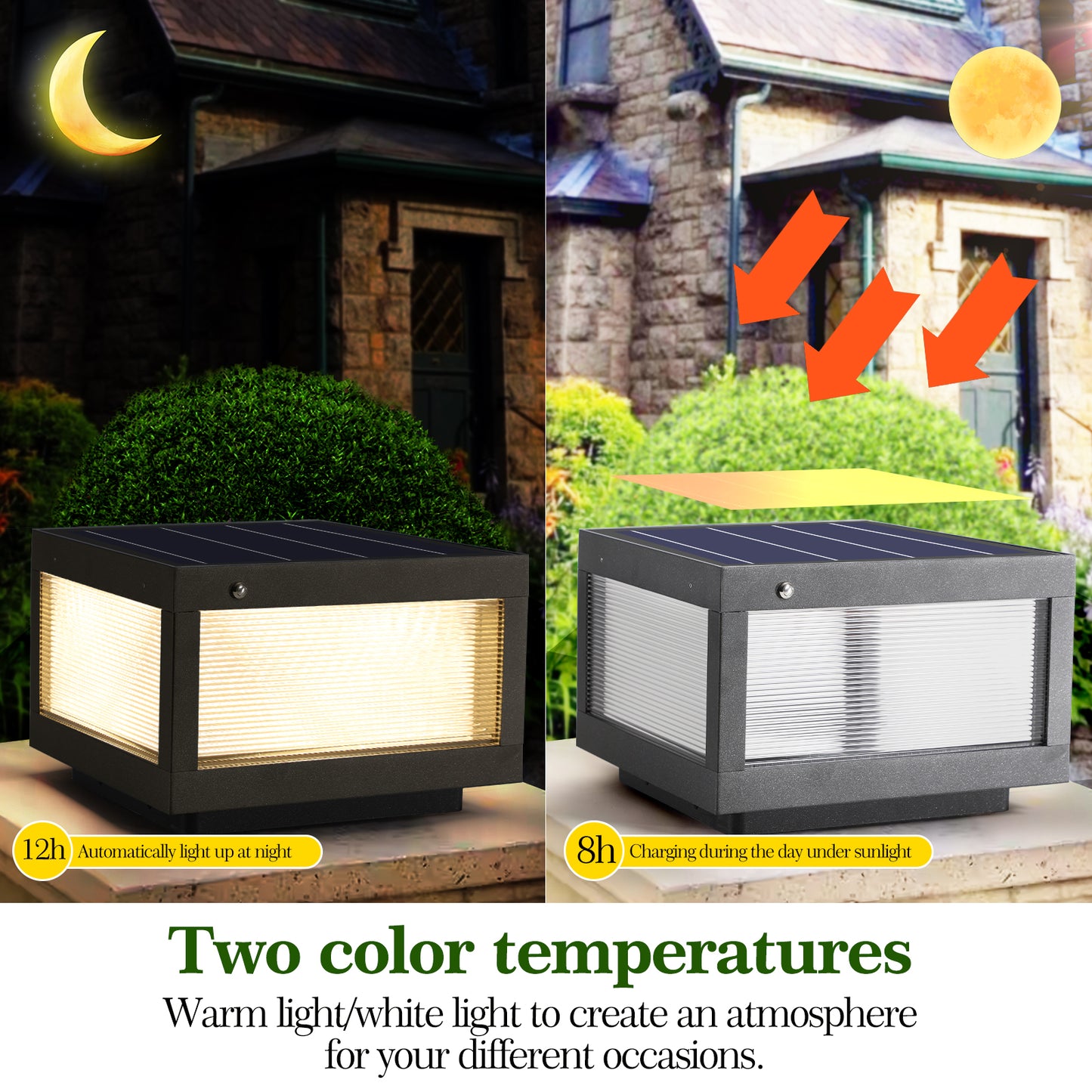 12 Black Solar Powered LED Post Cap Light, Modern Outdoor LED Fence Light For Pathways, Decks, And Patios   1-Pack