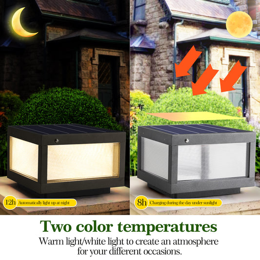 12 Black Solar Powered LED Post Cap Light, Modern Outdoor LED Fence Light For Pathways, Decks, And Patios   1-Pack