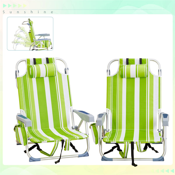 63x65x82cm Short Oxford Cloth Silver White Aluminum Tube Bearing Beach Chair Green Stripes