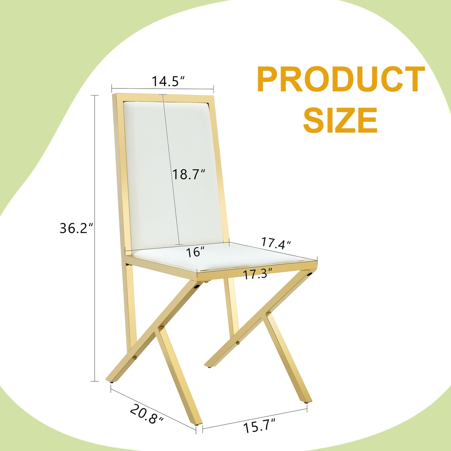 2-pack Gold Metal Framed White PU Dining Chairs Ergonomic Design, A Simple And Luxurious Choice.Featuring Uniquely Designed Gold Metal Legs.