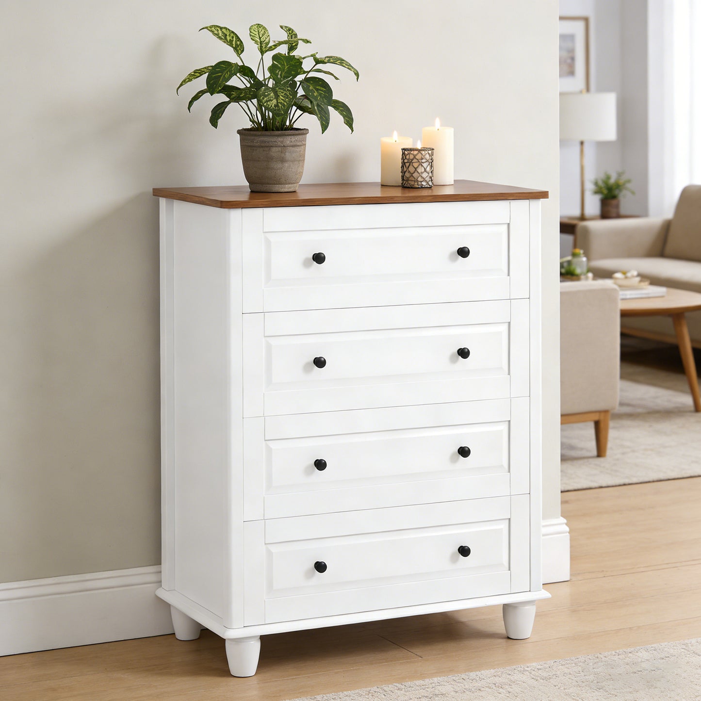 Modern Dresser With 4 Drawers Painting Crafts Cabinet 36.7in Height 4 Chest Of Drawers Solid Wood Closet Organizers And Storage Cabinet For Bedroom Living Room Hallway White