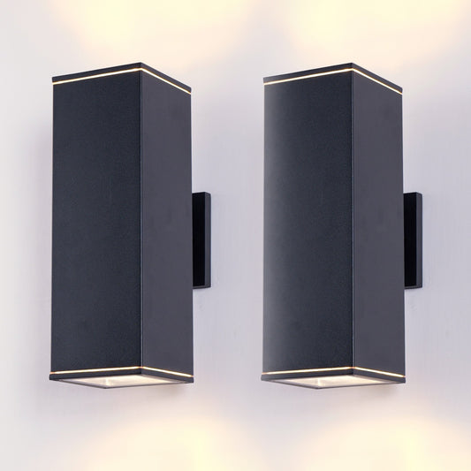 14in Modern Outdoor Porch Light Patio Light In 2 Lights With Aluminum Rectangular Tube And Tempered Glass Cover Waterproof Wall Sconce 2 Pack  Matte Black No Bulb