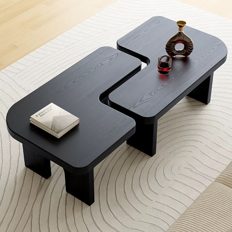 Modern Black Wooden Nesting Coffee Table Set, 70.86  Extendable Splicing Center Table For Living Room, Space - Saving Accent Furniture With Smooth Surface