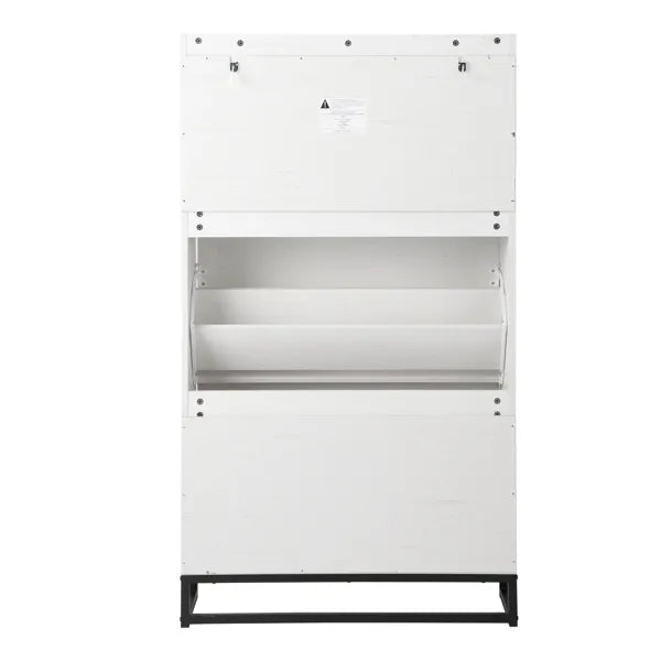 Barn Door Three-drawer Cabinet With Top Panel, Shoe Cabinet, Particleboard, 80x24x145cm, Distressed White