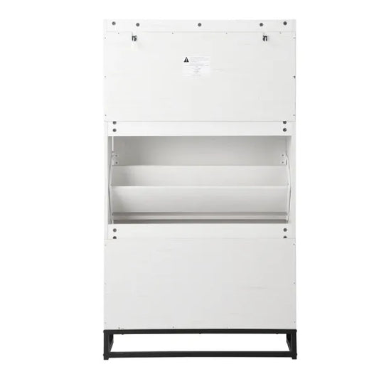 Barn Door Three-drawer Cabinet With Top Panel, Shoe Cabinet, Particleboard, 80x24x145cm, Distressed White