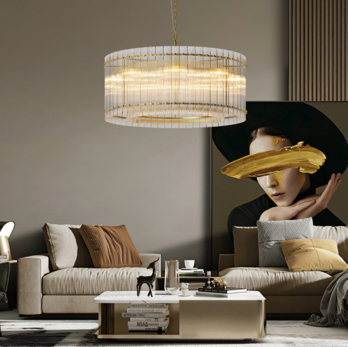 37 Modern Gold Round Chandelier,2-Tier 8-Light Water Ripple Crystal Glass Chandeliers,for Dining Room,Living Room,Bedroom,High Ceiling,Foyer Entryway,Luxury Chandelier