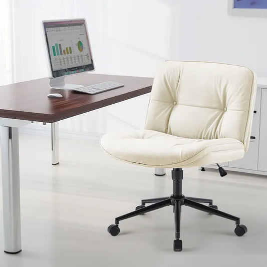 Criss Cross Legged Chair, Armless Office Desk Wide Seat Wheels, Swivel Height Adjustable Comfy Computer Task Seating Modern Home Room