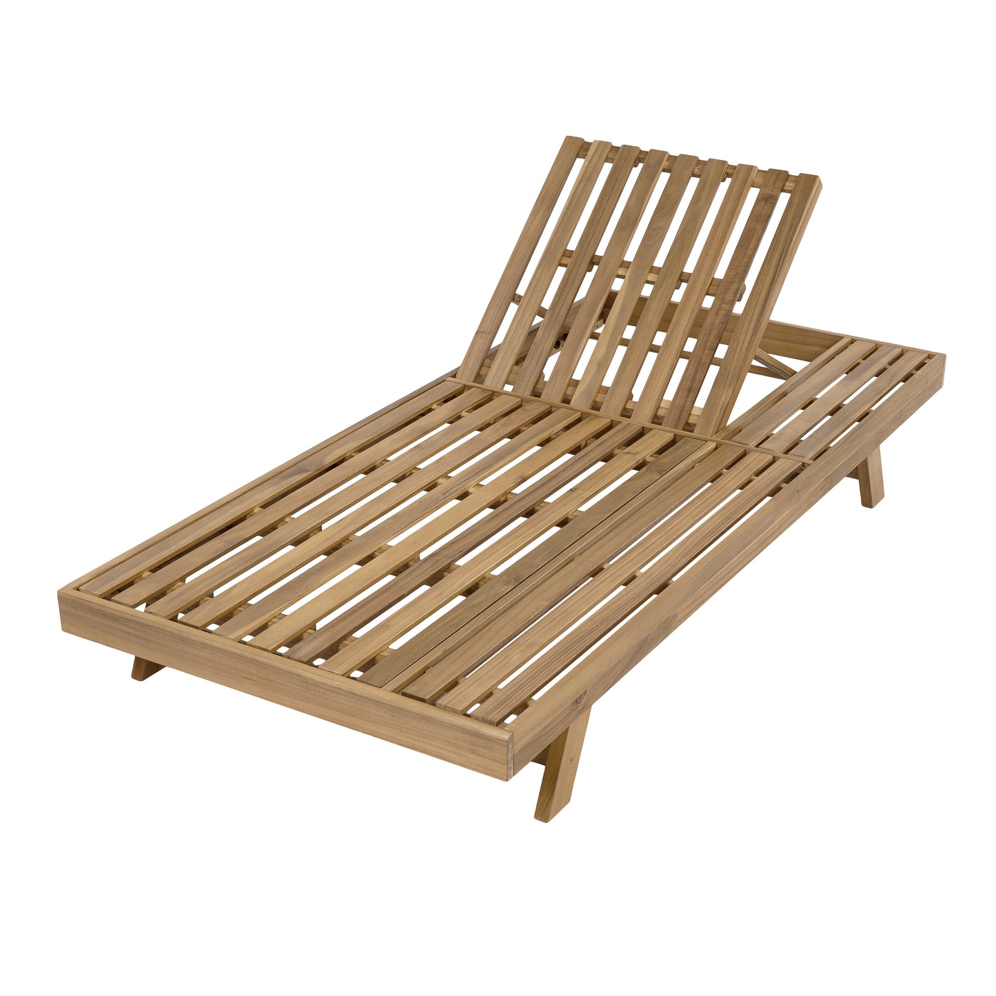 2 3 Foldable Acacia Wood Lounge Chair With Adjustable Backrest & Flat Storage Surface, Light Brown Finish Uncushioned, For  Pool Garden Patio