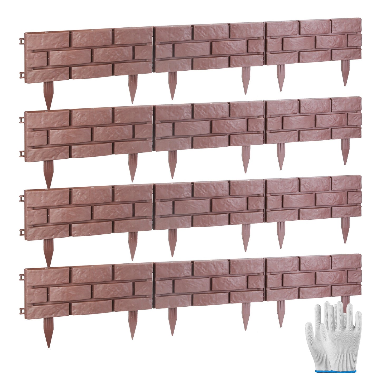 Garden Landscape Edging,12PCS Stone Border Fence, Flexible Adjustable Edging With Snap-In Design, Weather Resistant PP Material For Lawn Flower Bed Pathway