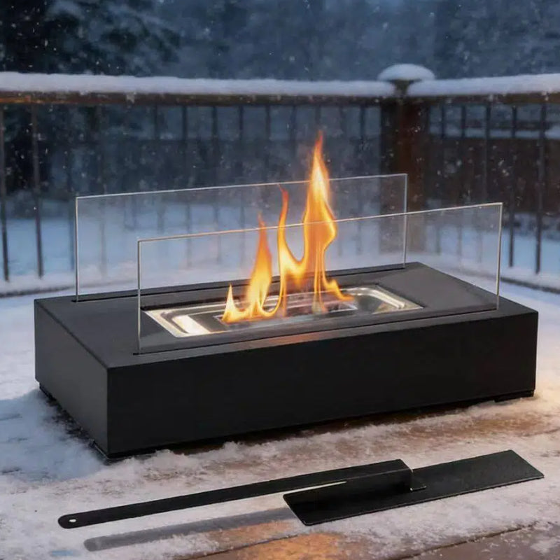 Rectangle Glass Large Tabletop Fireplace 13.8H  Portable Fire Bowl Pot Clean Burning Fireplace For Indoor Outdoor Patio Parties Events