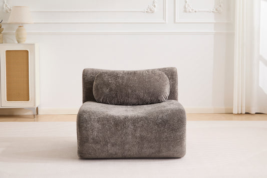 Compression Wave Sofa, Convertible Floor Sofa Bed, DIY Boneless Modular Sectional Sofa, No Assembly Required, Rabbit Velvet Fabric, With 1 Single Sofa, Grey
