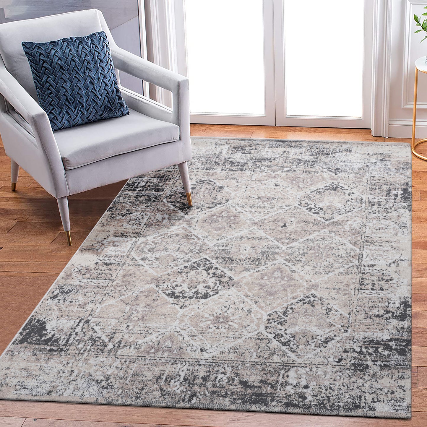 PAYAS 6X9 Cream  Anthracite  Traditional Area Rug