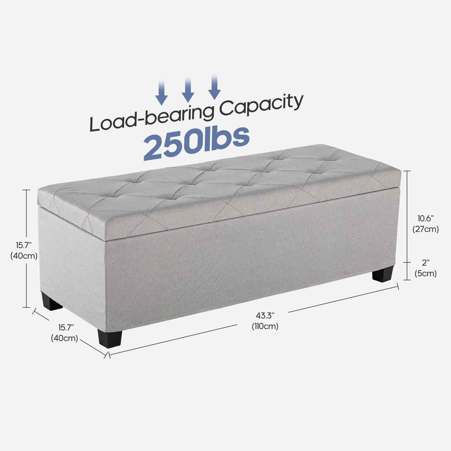 Multifunctional Storage Ottoman, Cushioned Bedside Cabinet With A Cover, Footstool With Legs