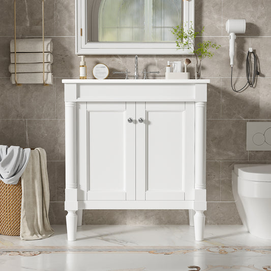 30   Luxurious Bathroom Vanity Cabinet With Ceramic Sink Basin, 30-Inch, Storage Cabinet With Soft Close Doors And Solid Wood Legs