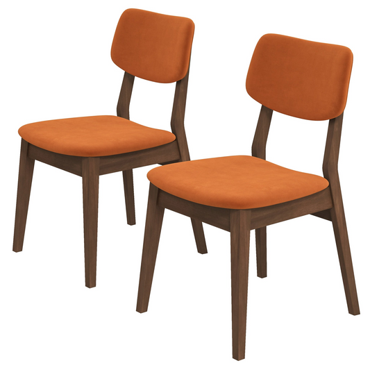 Carlos Mid-Century Modern Burnt Orange Velvet Solid Back Side Chair   Set Of 2  , Solid Wood, 32.3  H X 20.9  W X 19.3  D Fabric Upholstered Kitchen Side Chairs