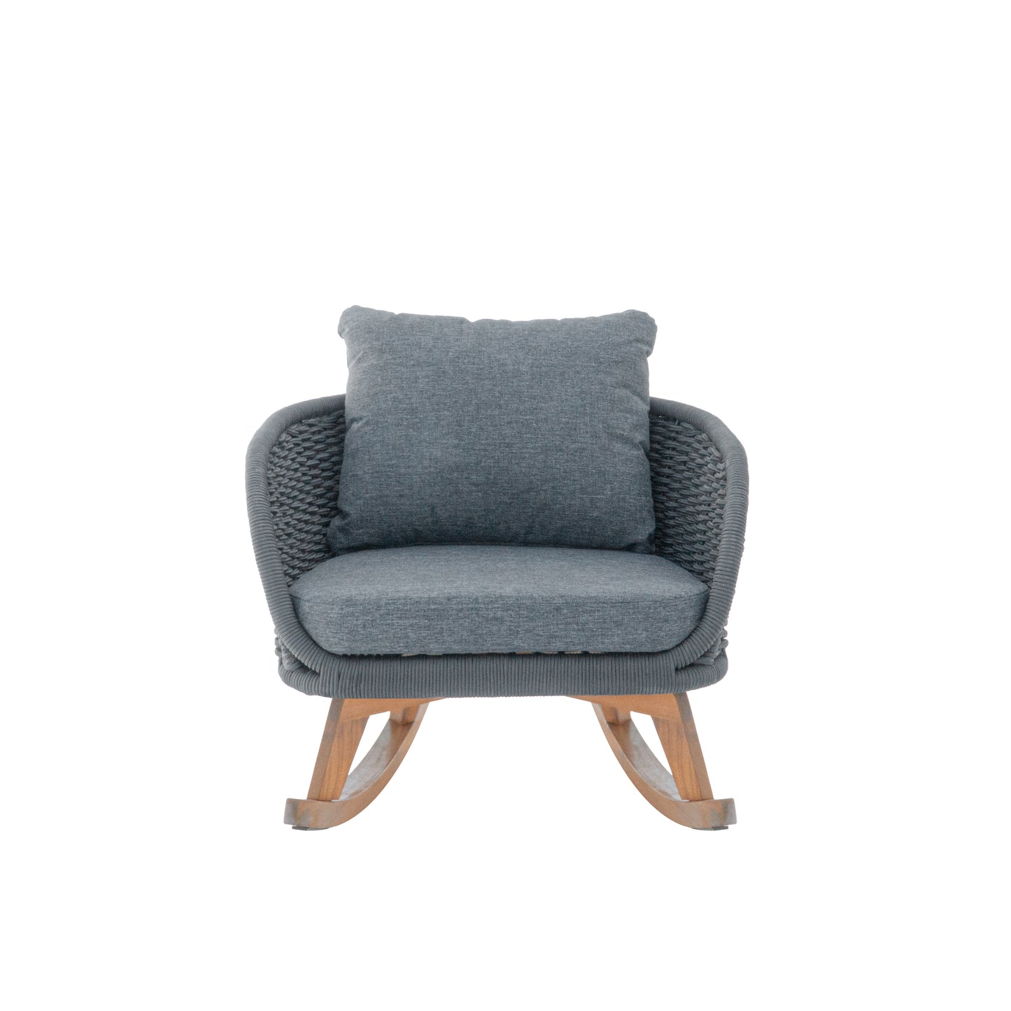 29.5  Contemporary Minimalist Gray Wicker Rocking Chair With Soft Polyester Cushions And Durable Wooden Frame, Perfect For Indoor And Outdoor Spaces Like Patio, Balcony, Or Living Room