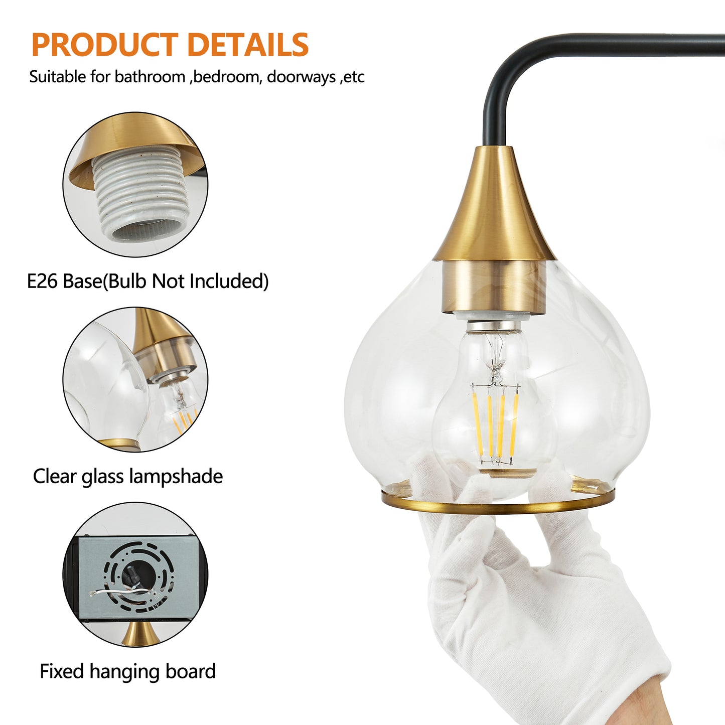 31 Modern 4-Light Vanity Wall Sconce - Black And Gold Bathroom Light Fixture With Clear Glass Shades, Industrial Wall Mounted Lamp For Mirror, Vanity, And Living Spaces Bulb Not Included
