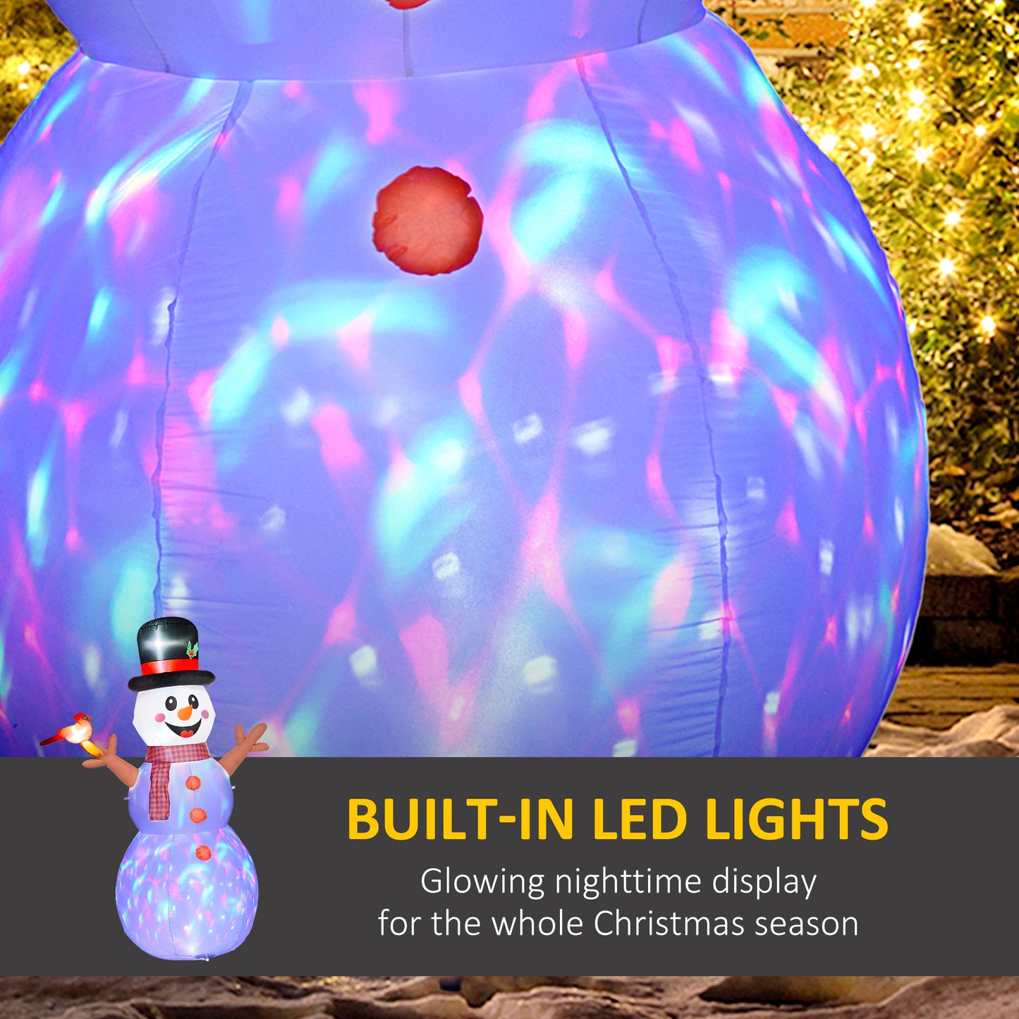 7.9' Inflatable Branch Hand Snowman W/ Rotating Colorful LED Light, Blow-Up Outdoor Display For Party