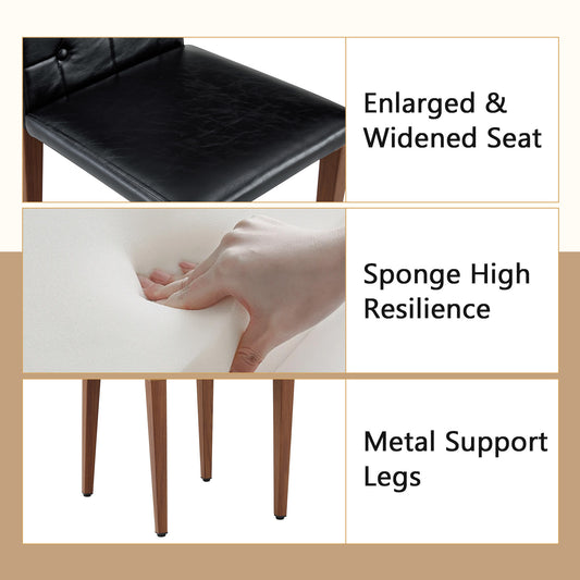 Table And Chair Set. 42 Inch Round MDF Black Dining Table With Double-layer Storage Shelves. Paired With 4 Black PU Chairs With Decorative Buckle Design On The Backrest.For Dining Room,Kitchen,etc.