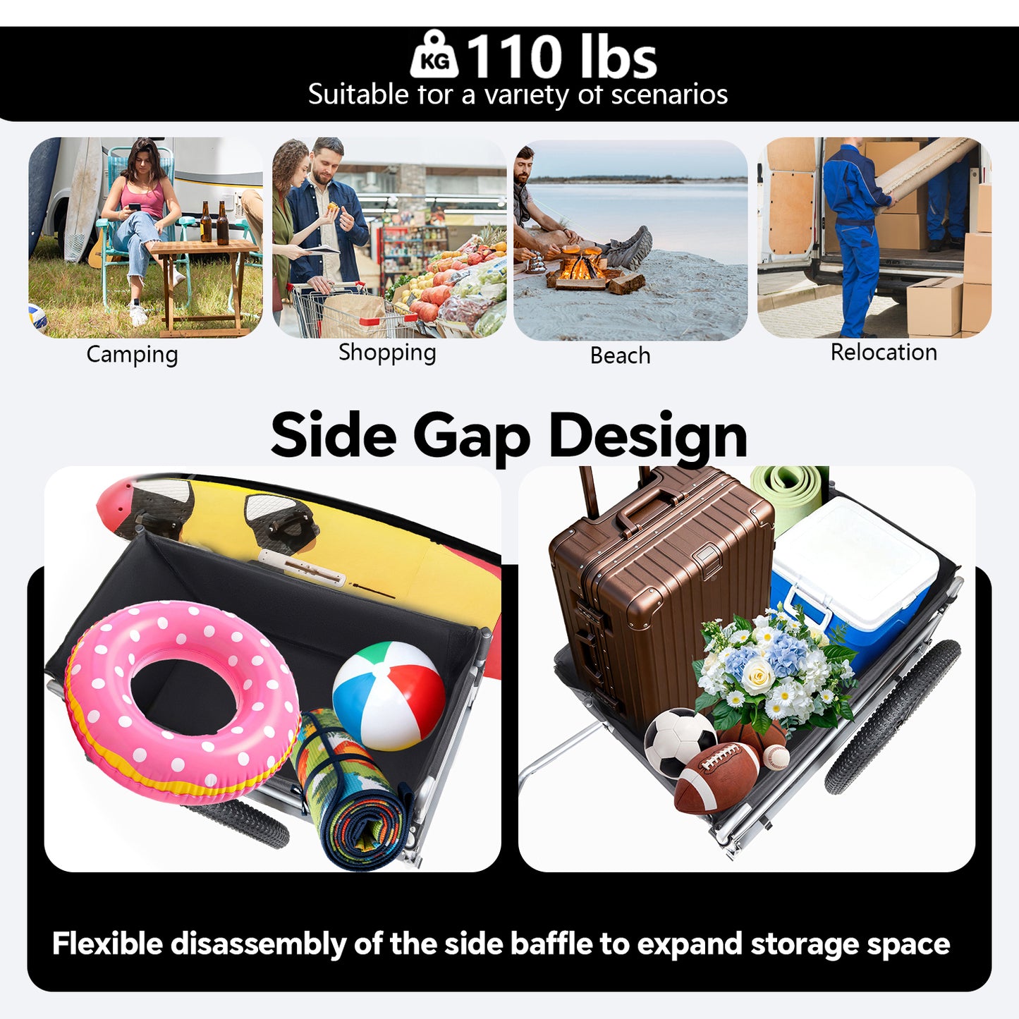 Bike Cargo Trailer 110lbs Load Capacity Heavy-Duty Bicycle Wagon Cart Foldable Compact Storage Universal Safe Hitch System Featuring Upgraded Fat Tires For Camping Groceries Hauling