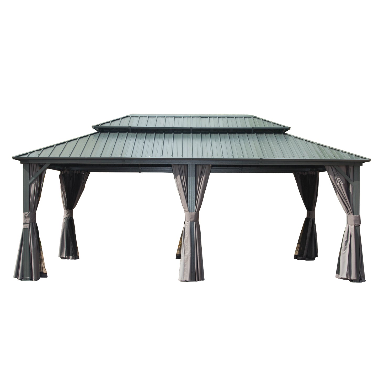 12  X 20  Hardtop Gazebo, Aluminum Metal Gazebo With Galvanized Steel Double Roof Canopy, Curtain And Netting, Permanent Gazebo Pavilion For Patio, Backyard, Deck, Lawn