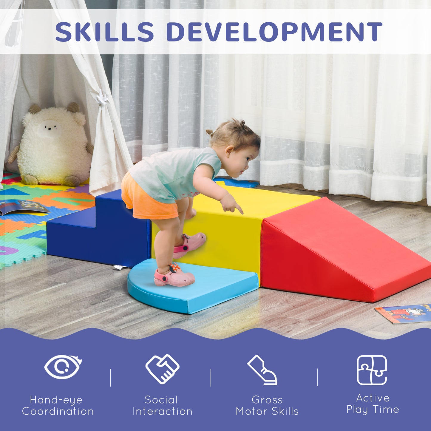 Foam Play Set For Toddlers And Children Crawling Or Sliding, Multicolor