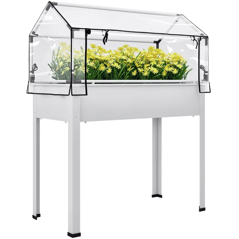 Elevated Garden Box With Greenhouse Cover, Raised Garden Bed With Legs And Drainage Hole For Vegetables, White
