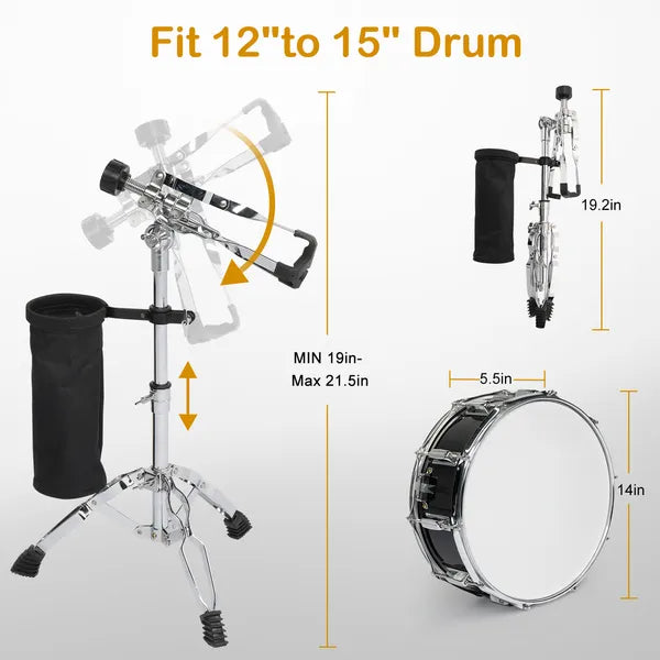 14 X 5.5in Snare Drum Set With Drumstick Holder, Snare Drum Bag, Strap, Mute Pad & Drum Stick For Beginner Student Black